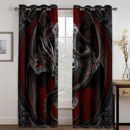 Curtain Black 3D Magic Mediaeval Fantasy Dragon 2 Pieces Thin Window Curtains For Living Room Bedroom Drape Decortion
