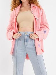 Women's Jackets ZZLBUF Women Oversized Distressed Denim Jacket With Rhinestone Embellishments And Fringed Hemline Trendy Streetwear Coat