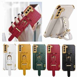 Cell Phone Cases 6D Crocodile Leather Adjustable Wrist Strap Phone Case For Samsung S23 S22 S10 S20 S21 FE Note 8 9 10 20 Lite Plus + Ultra Pro L230731