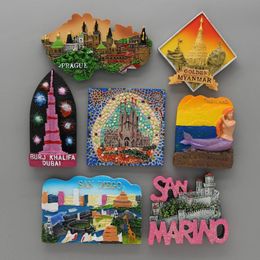 Fridge Magnets fridge magnets Barcelona mosaic Burj khalifa dubai golden Myanmar Prague san diego San Marino Thai Mermaid home decoration gifts 230802