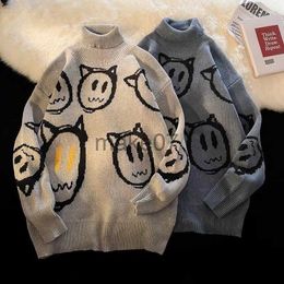 Men's Sweaters Men Turtleneck Cute Anime Cartoon Knitted Sweater 2022 Autumn Winter Streetwear Hiphop Loose Pullover Knitwear Couples Sweaters J230802