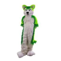 Professional Green Wolf Husky dog Mascot Costume Top Cartoon Anime theme character Carnival Unisex Adults Size Christmas Birthday Party Outdoor Outfit Suit