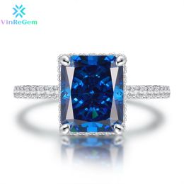 Wedding Rings Vinregem Genuine 925 Sterling Silver 4CT Fancy Vivid Sapphire Simulated Ring Band for Women Gift Drop 230802