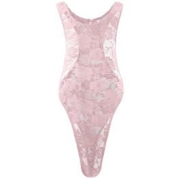 Men s Body Shapers Fun Underwear Rose Lace Translucent High Fork Tight Bodysuit body shaping jumpsuit briefs 230802