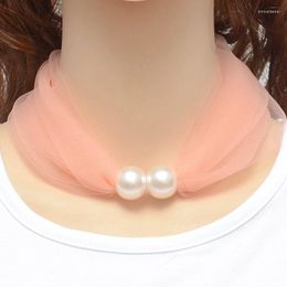 Schals Frühling Herbst Perle Seide Schal Halskette Kette Nette Koreanische Stil Dekorative Spitze Dünne Mesh 2023 Mode
