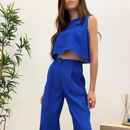 Women's Two Piece Pants 2023 Summer Fashion Streetwear 100 Cotton Sleeveless Crop Tank Top And Floor Length Sets Womens Outifits