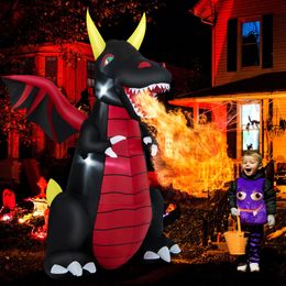 Decoração inflável de dragão de fogo gigante de Halloween de 8 pés com luzes LED