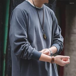 Men's T Shirts Maden Cotton Loose Crew Neck Long Sleeve T-shirts 230g Thin Breathable Tee Shirt Basic Solid Color Oversized Tops