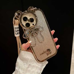 Cell Phone Cases Cute Glitter Bear Crossbody Case For iPhone 14 13 12 11 Pro Max X Xr Xs 7 8 Plus Lanyard Bracket Gradient Stand Necklace Cover L230731