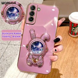 Cell Phone Cases Quicksand Space Rabbit Bracket Case For Samsung Galaxy S23 Ultra S22 S21 Plus A32 A52 A53 Note 10 Pro Note 20 Ultra Holder Cover L230731