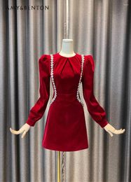 Casual Dresses Elegant Autumn And Winter Wild Base Velvet Dress Heavy Industry Rhinestone Ornament Slim Slimming Mid-length A- Line
