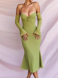 Casual Dresses Meqeiss Elegant Halter Midi Dress For Women Summer Sexy Backless Club Party Green Mesh Sheer Gown Vestido Clothes