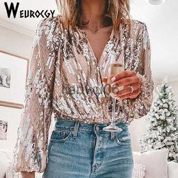 Women's Blouses Shirts 2023 Elegant Spring Ladies Designer Sequin Women Blouse Shirt VNeck Lantern Long Sleeve Fashion Trend Woman Blouses Streetwear J230802