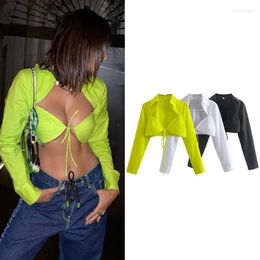 Women's T Shirts SLTNX Fashion Woman Blouse 2023 Summer Long Sleeve Top Female Short Lace Up Tops Ladies Sexy Crop Clothes
