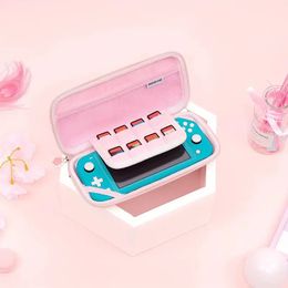 Sakura Pink Carry Case Compatible With Nintendo Switch Lite Protective Case With 8 Game Cartridges Waterproof And Hard PU Material To Offer Protection