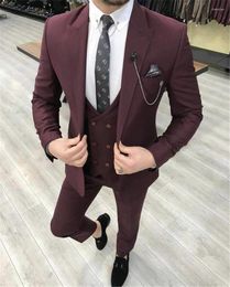 Men's Suits 2023 Burgundy Slim Fit Peaked Lapel One Button Wedding Suit For Men Prom Man Blazer ( Jacket Pants Vest)