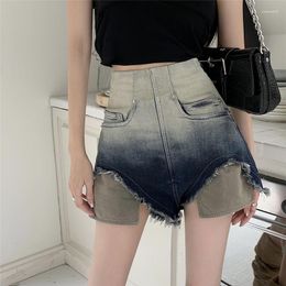 Women's Jeans Fashion Gradient Y2K Women Summer Zipper Ragged Hem Wash Denim Shorts Made Of Old Stretch Wide Leg Pants