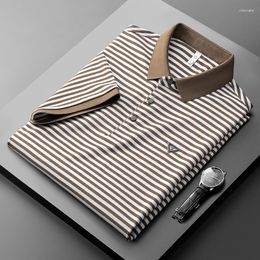 Men's Polos High-end Light Luxury Mercerized Short Sleeve Cotton Striped Polo Shirt Summer Youth Korean Casual T-shirt M-4XL