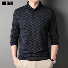 Men's Polos Top Grade Wool 47 Traceless Fashion Brand Luxury Simple Mens Polo Shirt Casual Designer Long Sleeve Tops Men Clothing 230802