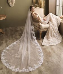 Bridal Veils 2023 2.3Meter One Layer Wedding Veil With Comb Lace Edge Ivory Appliqued Chapel Women Travel