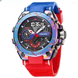 Wristwatches Quartz Watch For Men Watcholorful Red Bracelet 50M Waterproof Alarm Clock Analogue Digitals 8060 Sport Watches