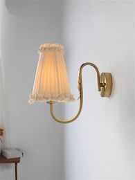 Wall Lamp Brass Lace Fabric Lamps American French Bedroom Bedside Vintage Living Room Warm Sconces Lights Decor Lighting Fixtures