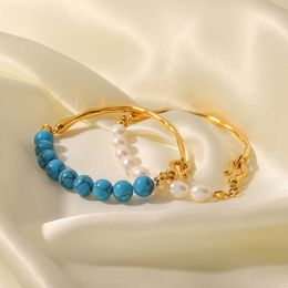 2023 The Latest Exquisite Shape Bracelets Created for Lady Blue Stone Bracelet Light Luxury Retro Natural Pearl/blue Pine Stainless Steel Bracelet Bracelet Women