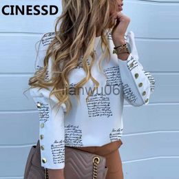 Women's Blouses Shirts CINESSD Women Casual Blouse Metal Button Tops Round Neck Long Sleeve Leopard Print Pullover Tops Office Lady Fashion Tee Shirts J230802