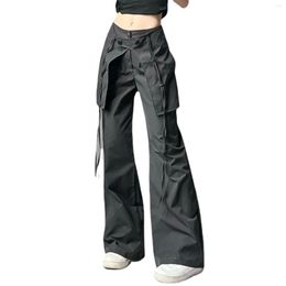 Women's Pants Y2K Baggy Comfortable Women Retro Overalls Solid Colour Black Vintage Relaxed Fit Drawstring Streetwear With Large Pockets