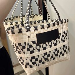 Evening Bags Women Plaid Basket Shopping Bag Luxury Brand Designer Woven Beach Bag Large Capacity Travel PicnicHandbag Tote Bag Puppy Pet Bag 230801