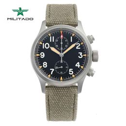 Other Watches Militado Watch For Man Retro Quartz Chronograph VK61 100M Waterproof Resistant Military Vintage Luxury Watches BGW9 Luminous 230802