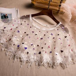 Scarves Women's Spring Summer Heart Beaded White Mesh Lace Pashmina Female Sunscreen Shawl Cloak R910