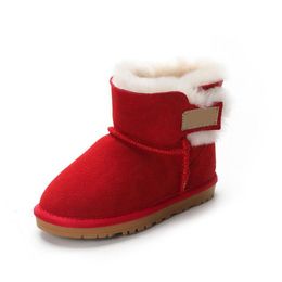 New kid's snow boots fur wool baby leather anti-slip short tube boys and girls warm shoes