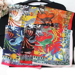 Scarves Silk Scarf Women Fashion Small Bandana Ethnic Tribal Elephant Animal Kerchief Neck Hair Headband Turban 53 53cm