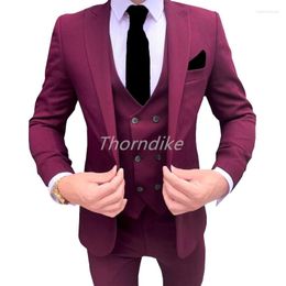 Men's Suits Thorndike Fashion Burgundy For Wedding Single Breasted Groom Tuxedo 3 Piece Prom Blazer Pants Set Fitting Men