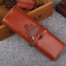 Retro Creative Pencil Case Portable Folding Storage Stationery Bag Leather Personality Korean Bundled