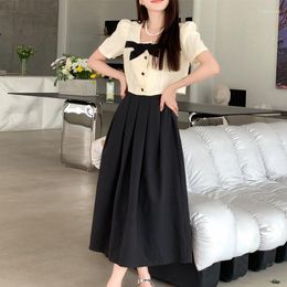 Two Piece Dress Elegant 2 Pieces Sets Womens Outfits Summer Square Neck Short Sleve Small Coats Crop Tops And Height Waist Long Skirts Suits