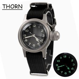 Wristwatches THORN Men Watch 36MM Diameter Military Watch Retro NH35 Movement C3 Super Luminous 200M Waterproof Automatic Watch For Men 230802