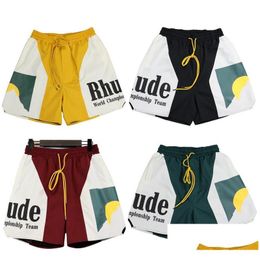 Men'S T-Shirts Designer Shorts Rhude Summer Fashion Beach Pants Men Women High Quality Street Wear Red Blue Black Purple Mens Short Us Dhqtc