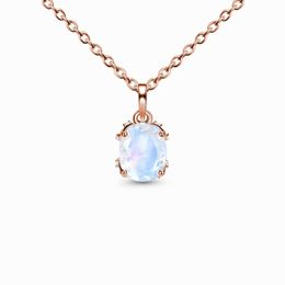 Hot sale S925 sterling silver oval moonstone pendant rose gold necklace women's versatile luxury exquisite Jewellery