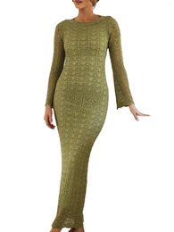Casual Dresses Women S Ribbed Knit Maxi Dress With Ruched Detailing - Elegant Long Sleeve Bodycon For A Slim Fit Y2K Sweater