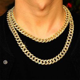 Strands 15mm Men TOP Hop Prong Cuban Link Chain Necklace Bling Iced Out 2 Row Rhinestone Paved Miami Rhombus Necklaces Jewelry 230613