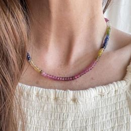 Choker Mixed Colour Natural Stone Handmade Bohemian Trend Necklace For Women's Fashion Summer Jewellery Colourful Chain Gift Mom