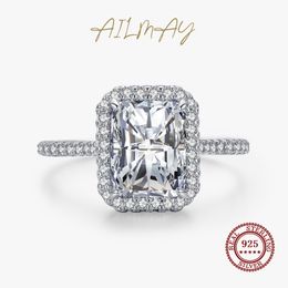 Wedding Rings Ailmay Genuine 925 Sterling Silver Emerald Cut Classic Luxury Rectangle 3CT AAAAA CZ For Women Romantic Jewelry 230802