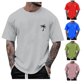 Men's T Shirts Men Long Sleeve Tops Pack Male Summer Beach Little Tree Print Shirt Blouse Short O Neck Dark For Sweat