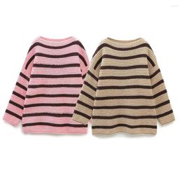 Women's Sweaters Chunky Sweater Striped Long-sleeved Crew Neck Knitwear Knitted Pullover