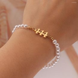 Strand Angel Numbers Charm Pearl Bracelet 111 222 333 444 555 666 777 888 999 Lucky Jewelry Stainless Steel Gold Silver Plated