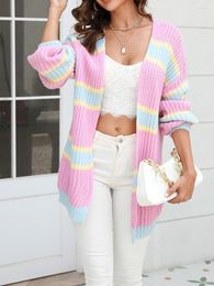 Women's Knits Women S Colorful Striped Open Front Cardigan - Lightweight Loose Fit Long Sleeve Coat For Casual Outfits