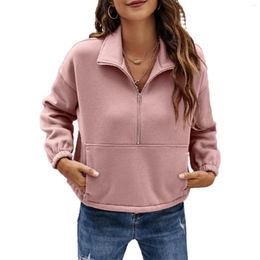 Women's Hoodies Zip Up Tunic Hoodie Zipper Front Ladies Fall Winter Solid Colour Lapel Loose Version Fleece Heady Sweatshirt