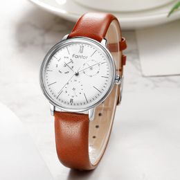 Wristwatches Fantor Top Brand Fashion Chronograph Women Watches Elegant Luxury Leather Ladies Watch relogio feminino Woman Quartz Wristwatch 230802